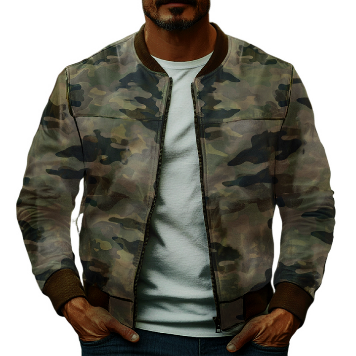 Men's Casual Camouflage Baseball Leather Jacket