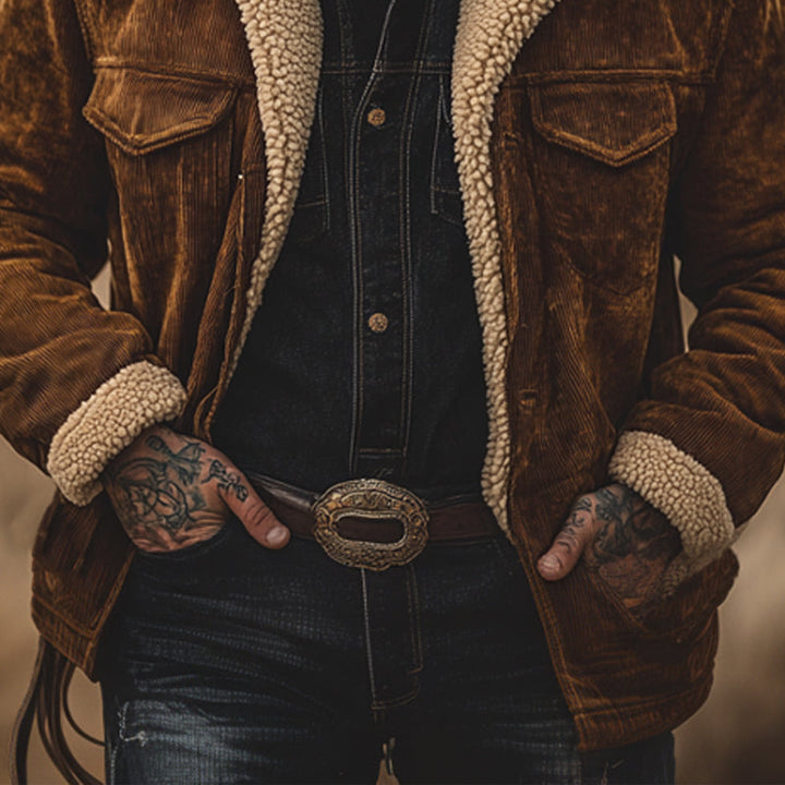 Men's Retro Solid Colour Corduroy Lambswool Lining Warm Shorts Coat