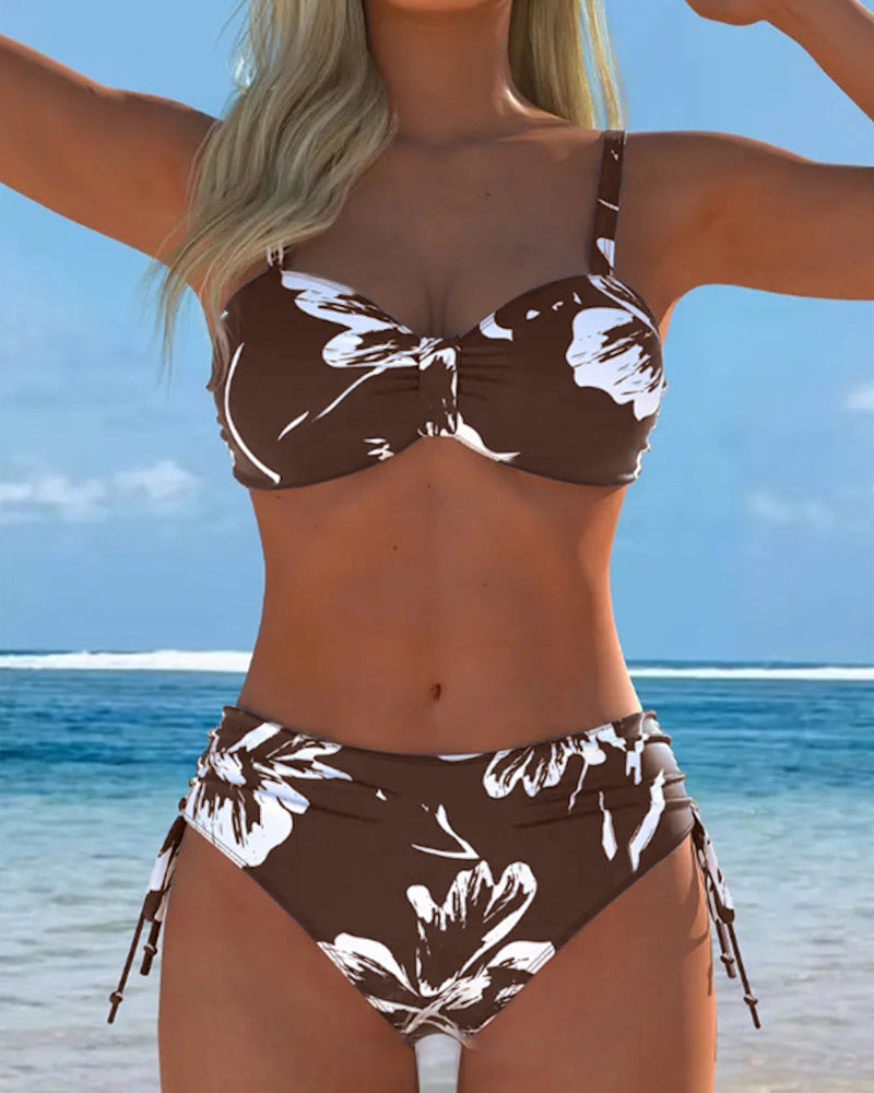 Printed Pattern Cut-Out Halter Bikini