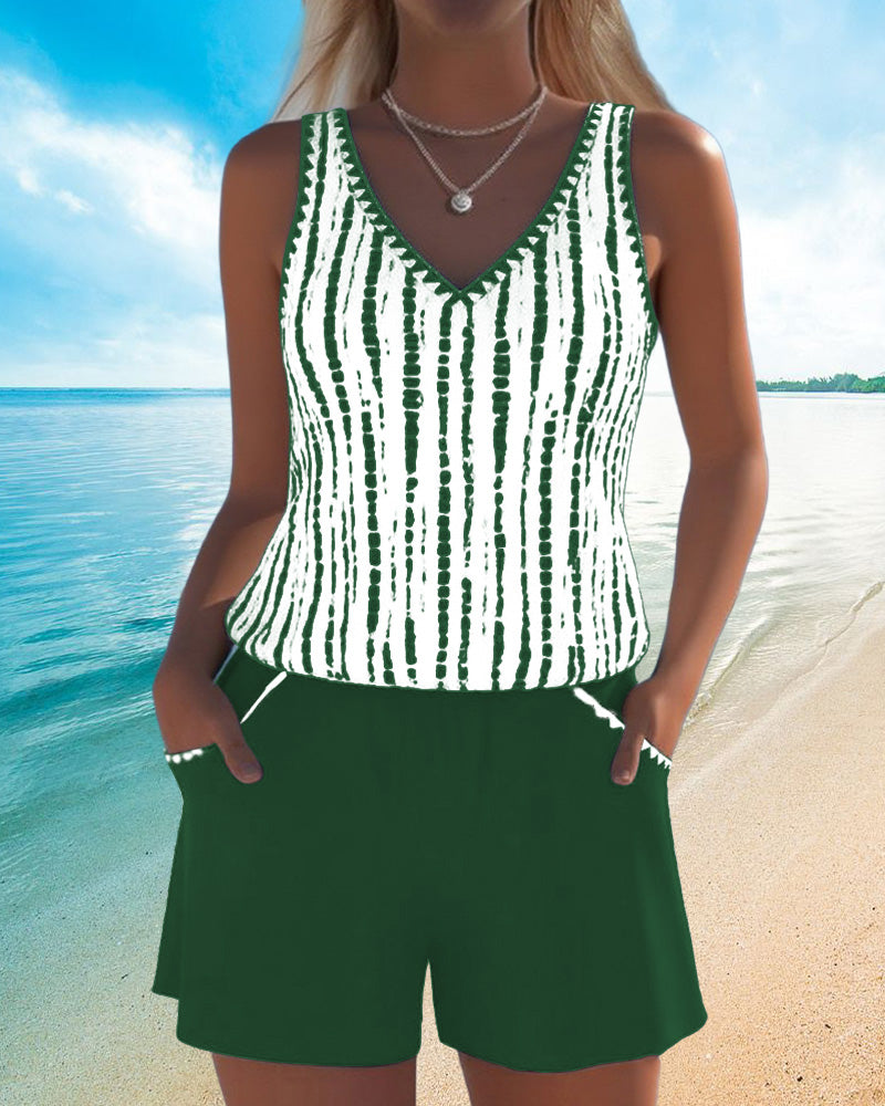 Printed Two-Piece Swimsuit with Relaxed V-Neck