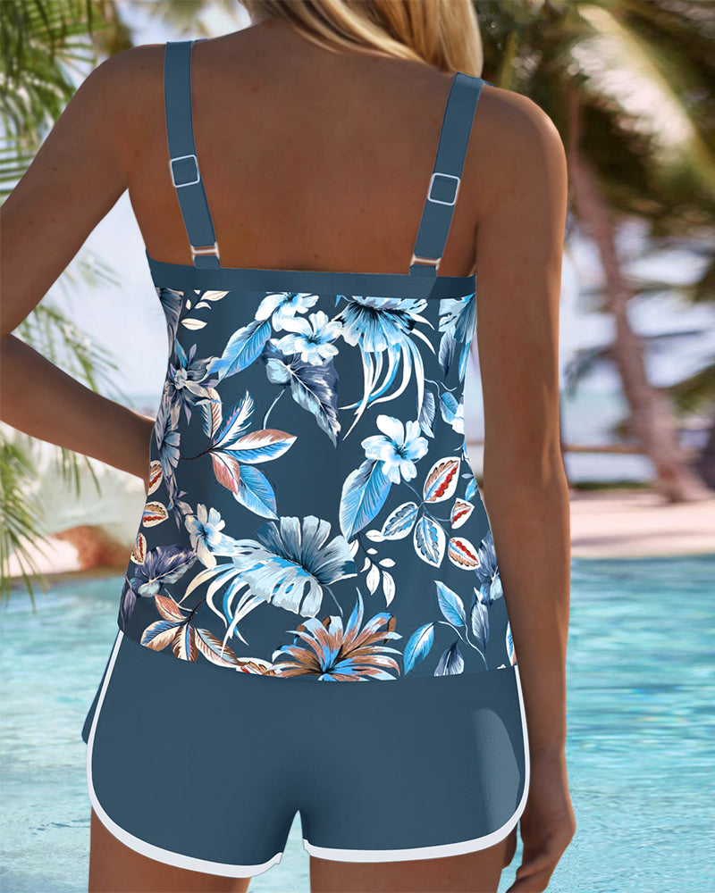Printed U-Neck Sleeveless Tankini