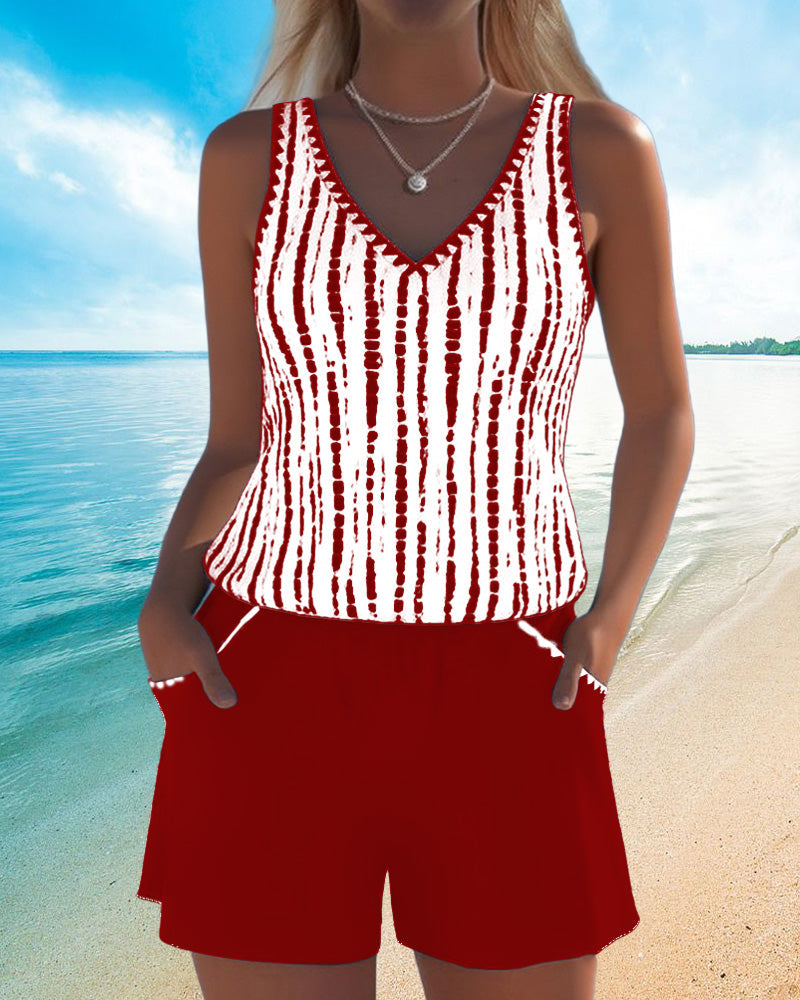 Printed Two-Piece Swimsuit with Relaxed V-Neck