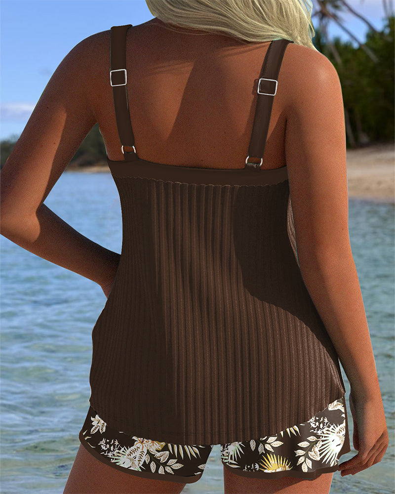 Striped Tankini with Split Swim Shorts