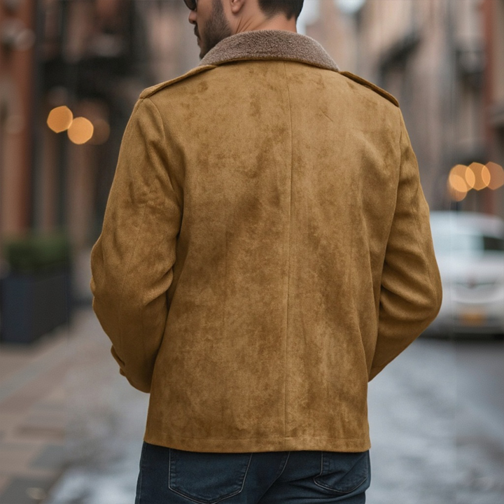 Men's Vintage Suede Fleece Collar Patchwork Multi-Pocket Zipper Coat