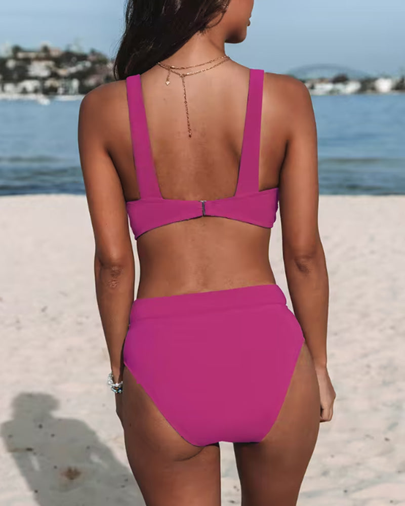 Classic High-Waisted Solid Bikinis