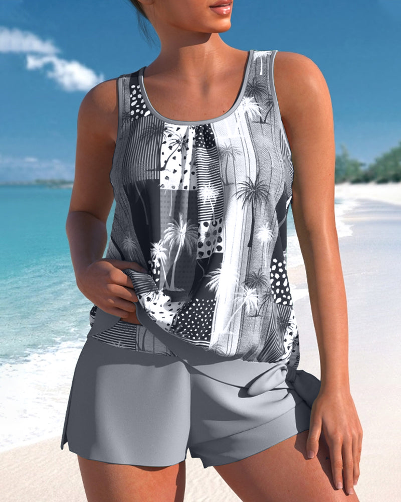 Palms Print Tankini Swimsuit Set
