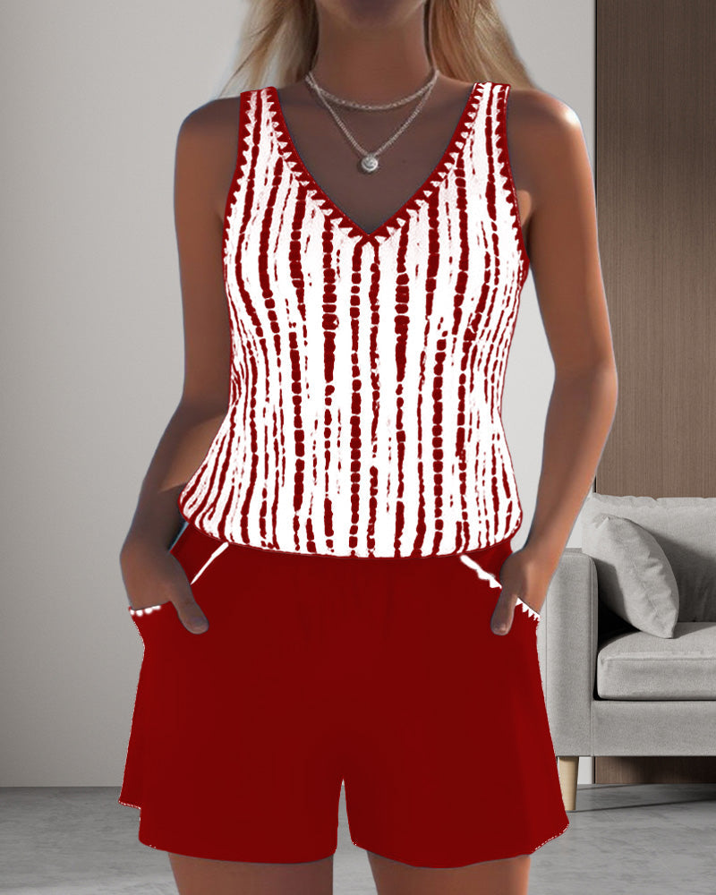 Printed Two-Piece Swimsuit with Relaxed V-Neck