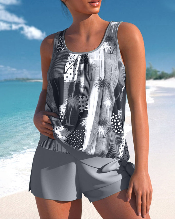Palms Print Tankini Swimsuit Set
