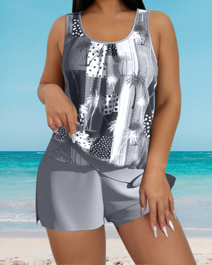 Palms Print Tankini Swimsuit Set