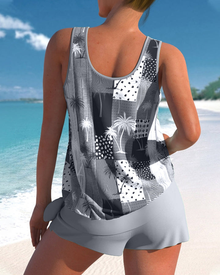 Palms Print Tankini Swimsuit Set
