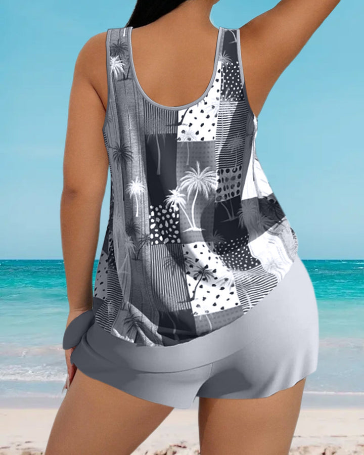 Palms Print Tankini Swimsuit Set