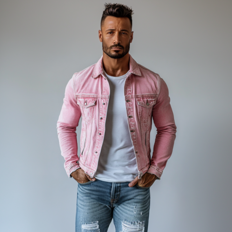 Men's Vintage Washed Lapel Multi Pocket Denim Jacket