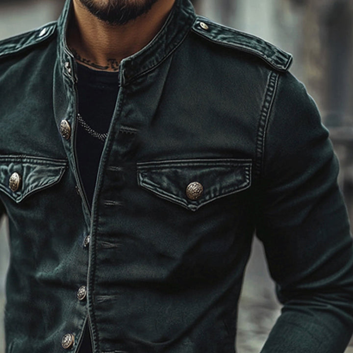 Men's Vintage Stand Collar Denim Jacket