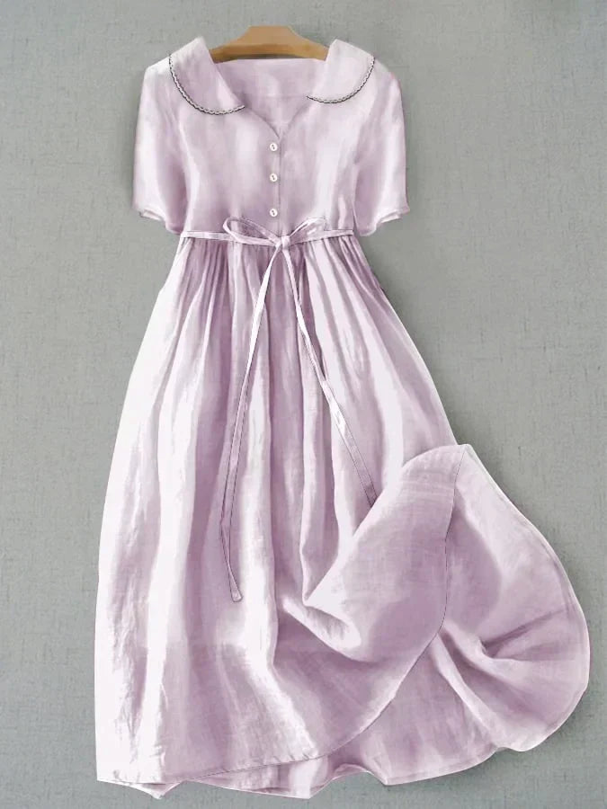 Isla | Elegant Cotton Linen Mid Sleeve Dress