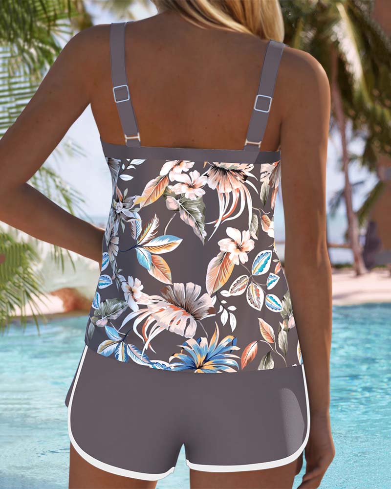Printed U-Neck Sleeveless Tankini