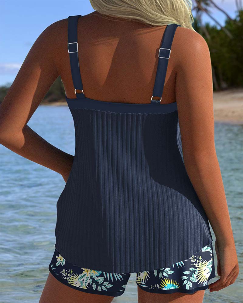 Striped Tankini with Split Swim Shorts