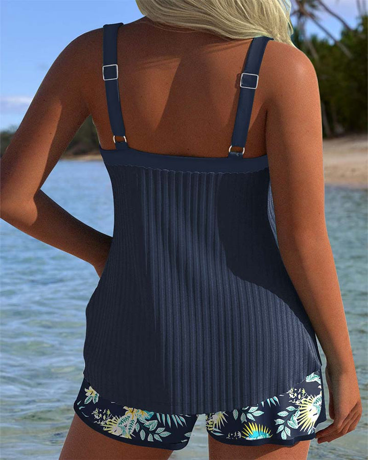 Striped Tankini with Split Swim Shorts