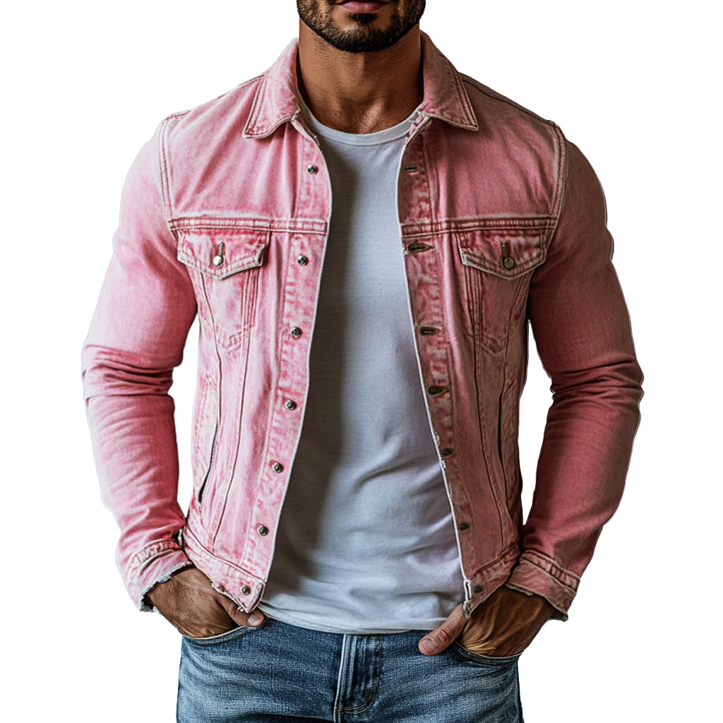 Men's Vintage Washed Lapel Multi Pocket Denim Jacket