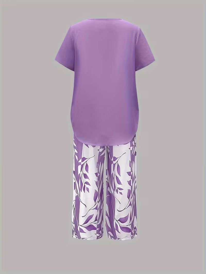 Elmyra | Elegant Leaf Print Two-Piece Set