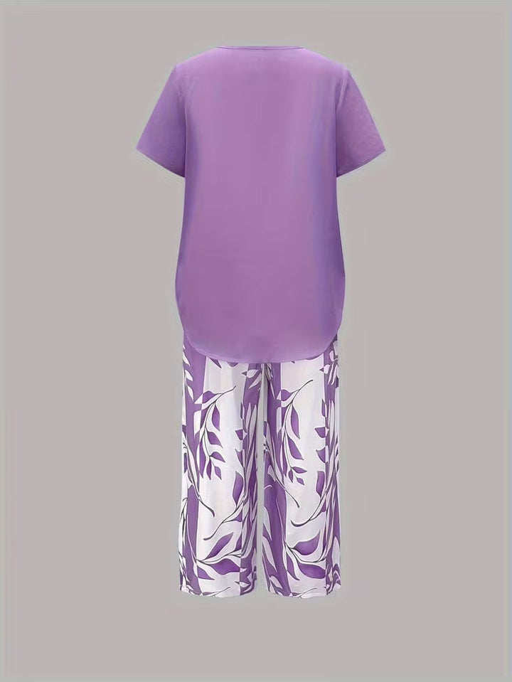 Elmyra | Elegant Leaf Print Two-Piece Set