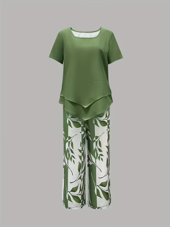 Elmyra | Elegant Leaf Print Two-Piece Set