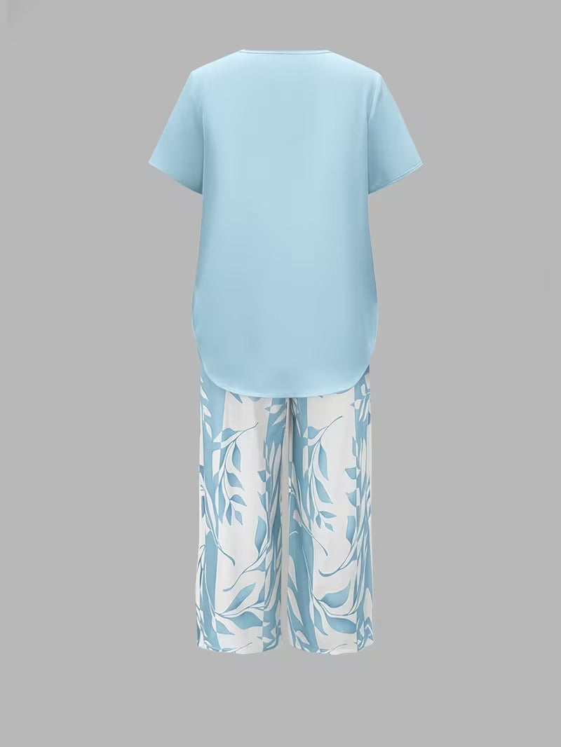 Elmyra | Elegant Leaf Print Two-Piece Set