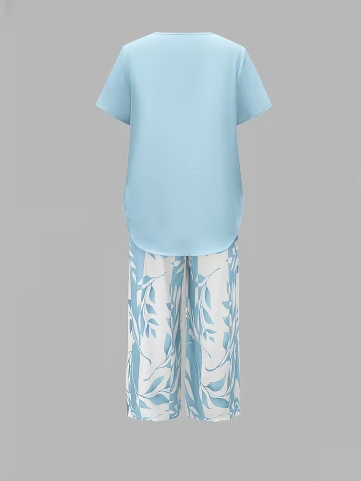 Elmyra | Elegant Leaf Print Two-Piece Set