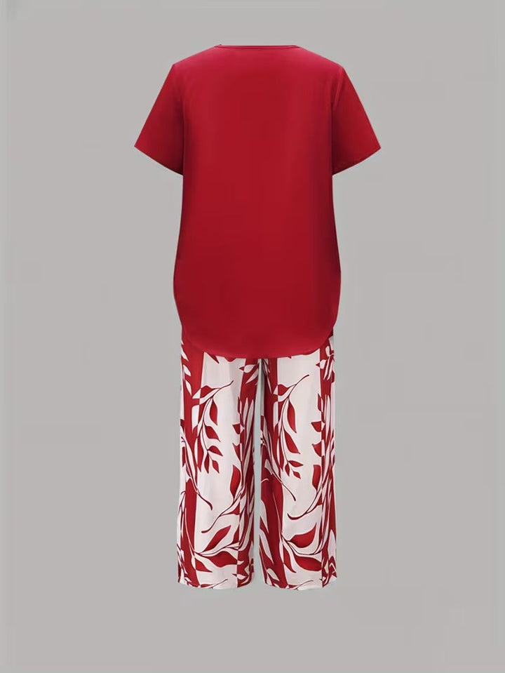 Elmyra | Elegant Leaf Print Two-Piece Set