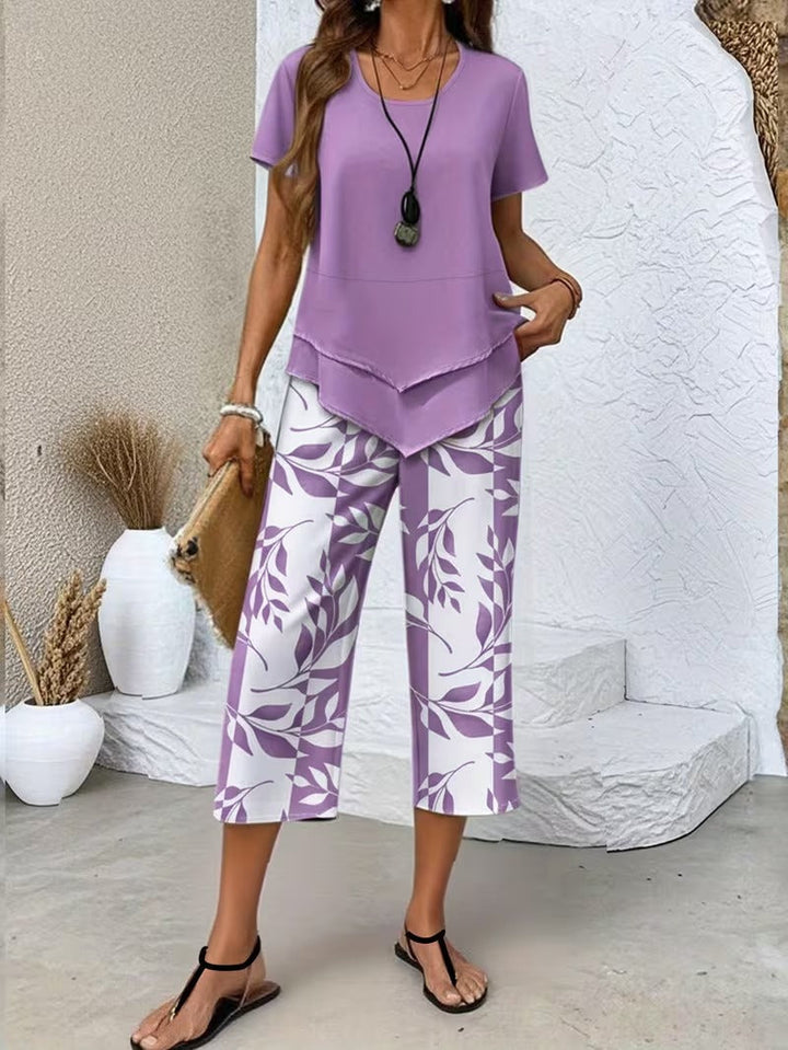 Elmyra | Elegant Leaf Print Two-Piece Set