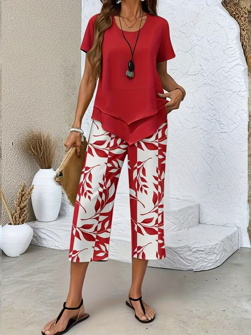Elmyra | Elegant Leaf Print Two-Piece Set