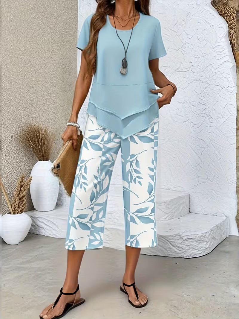Elmyra | Elegant Leaf Print Two-Piece Set