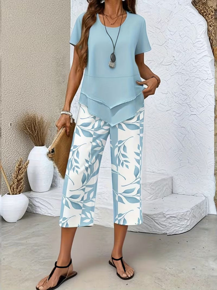 Elmyra | Elegant Leaf Print Two-Piece Set