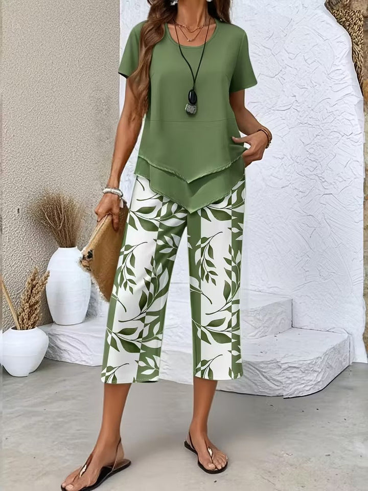 Elmyra | Elegant Leaf Print Two-Piece Set