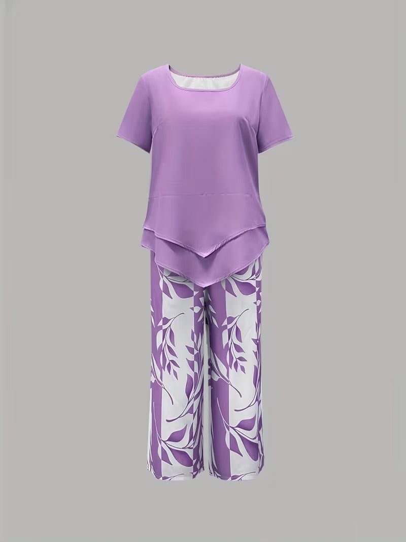Elmyra | Elegant Leaf Print Two-Piece Set