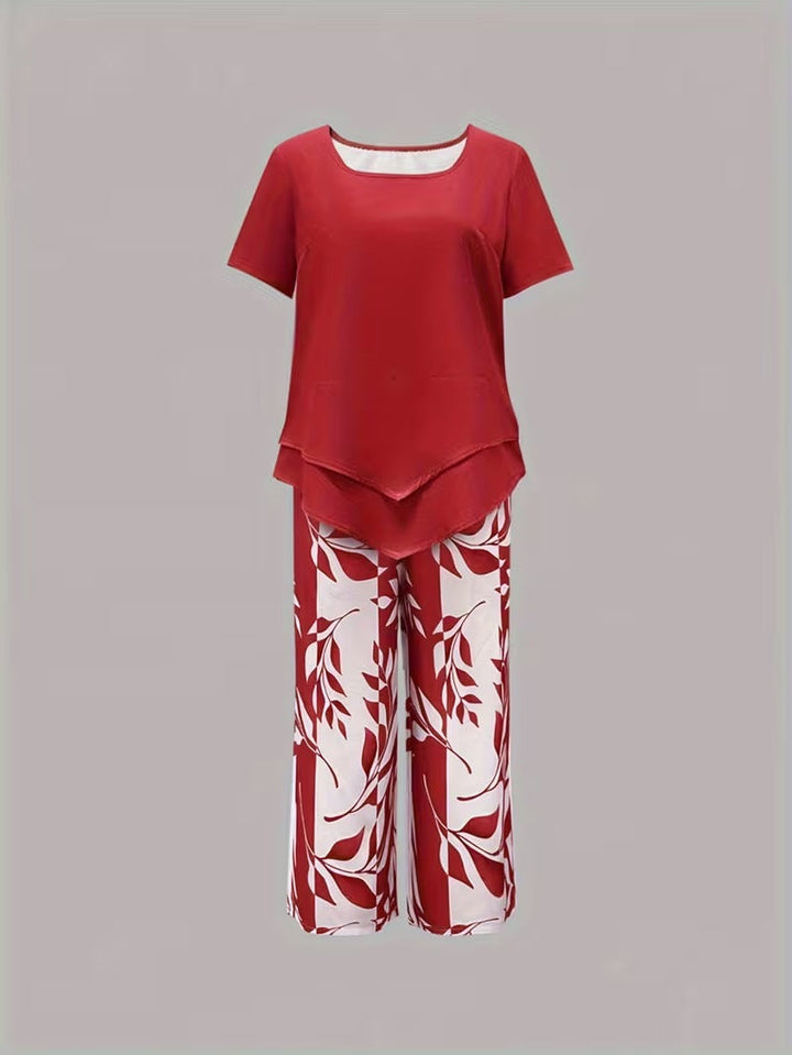 Elmyra | Elegant Leaf Print Two-Piece Set