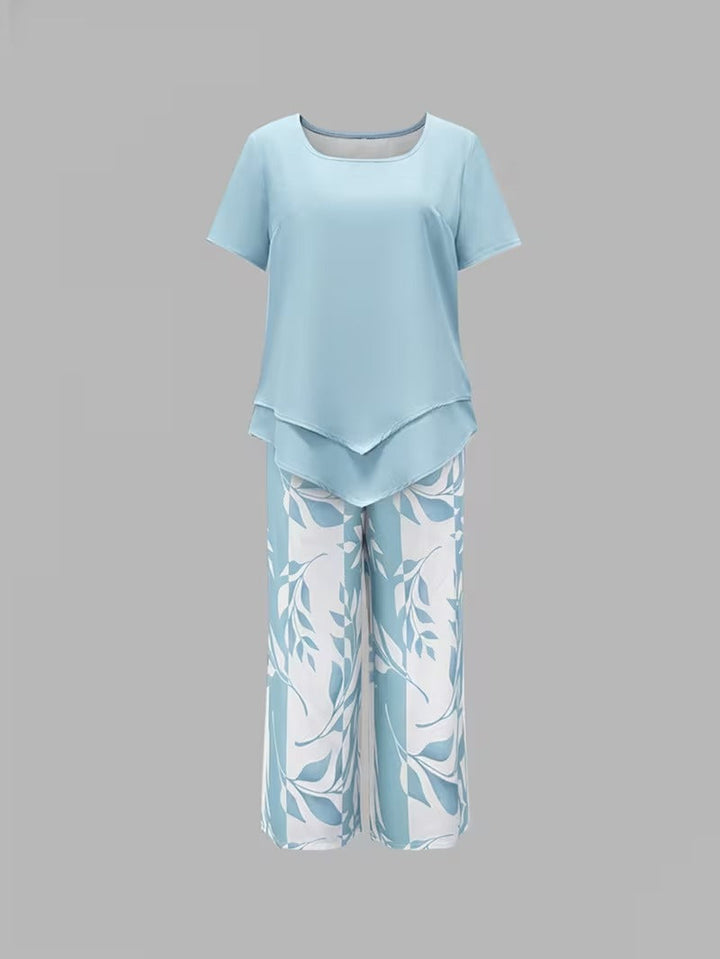 Elmyra | Elegant Leaf Print Two-Piece Set