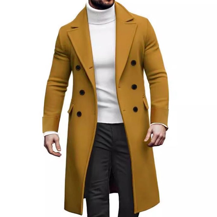 Men's Double-breasted Solid Colour Mid-length Coat