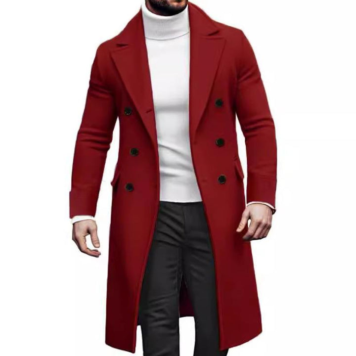 Men's Double-breasted Solid Colour Mid-length Coat