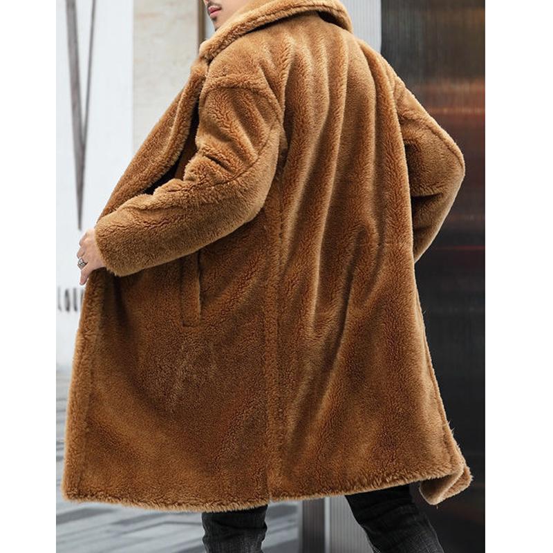 Men's Warm Solid Colour Teddy Plush Lapel Long Coat