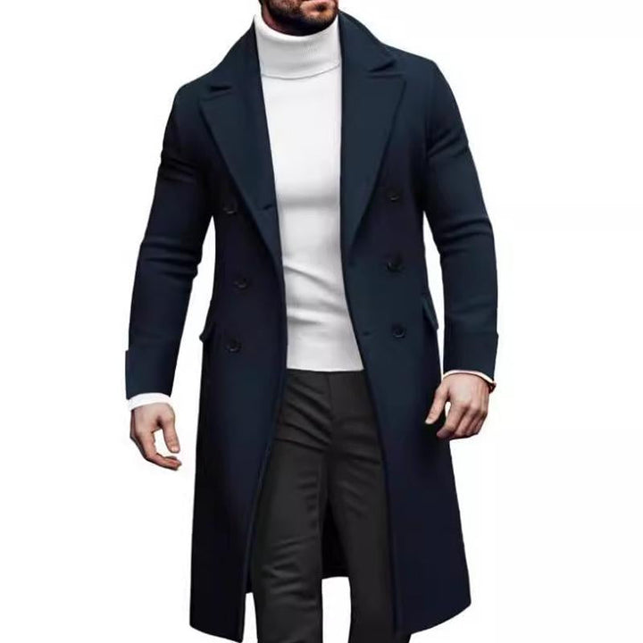 Men's Double-breasted Solid Colour Mid-length Coat