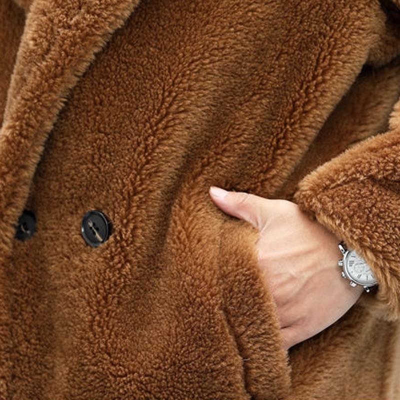 Men's Warm Solid Colour Teddy Plush Lapel Long Coat