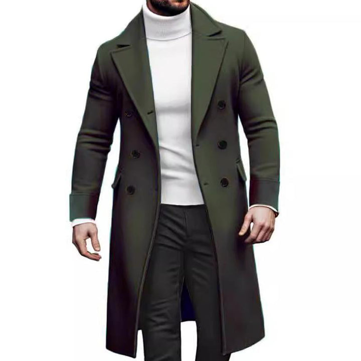 Men's Double-breasted Solid Colour Mid-length Coat