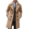 Men's Solid Notch Lapel Double Breasted Long Coat